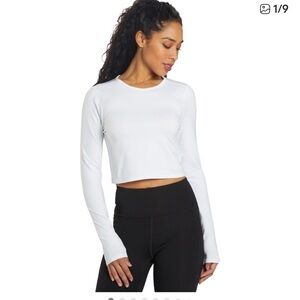 Beyond Yoga White Cropped Long Sleeve Performance Top
